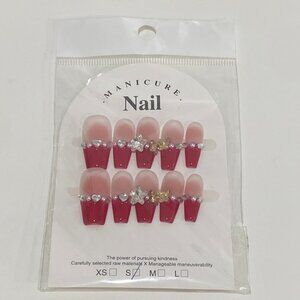 Medium Length Red French Acrylic Nail Set